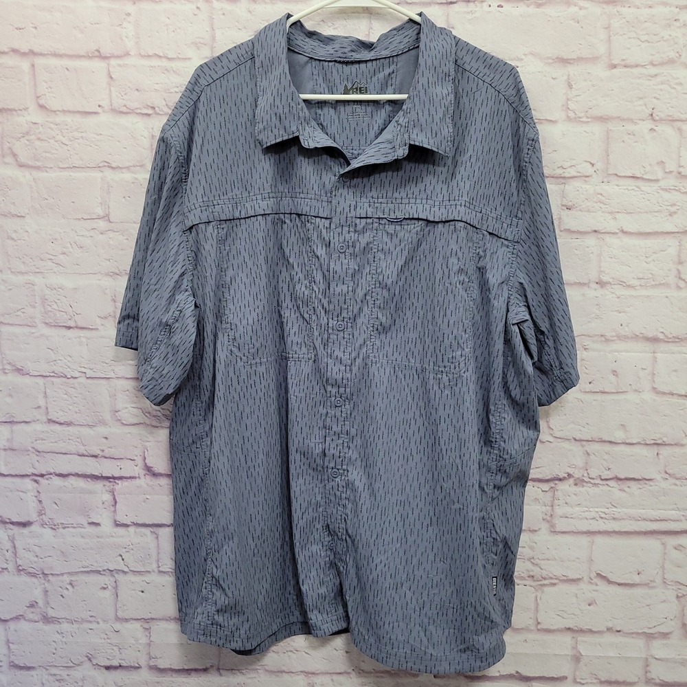 REI Co-Op Blue Short Sleeve Button Shirt Mens XXL Vented Hiking Outdoor Utility